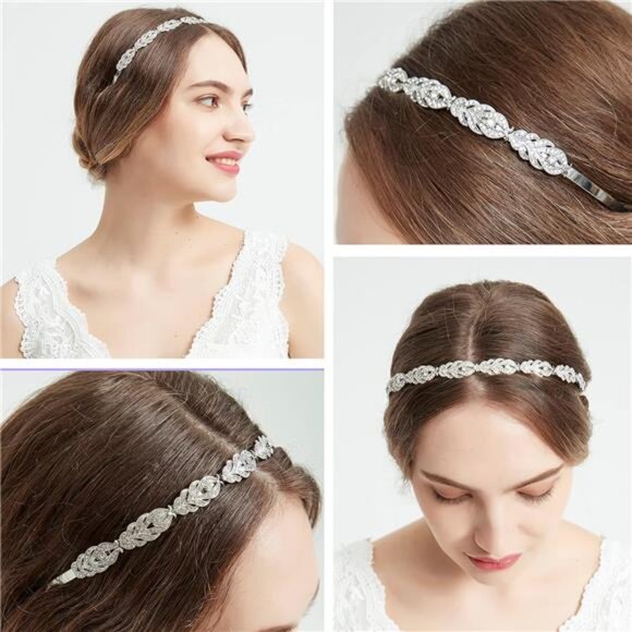 Flower Design Rhinestone Crystal Wedding Headband Bridal Headpieces Simple - Picture 2 of 7